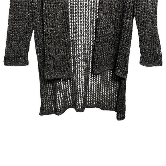 Eileen Fisher Mesh Metallic Knit Open Cardigan Hi-Lo in Black/Gold - Size XL - Picture 2 of 4